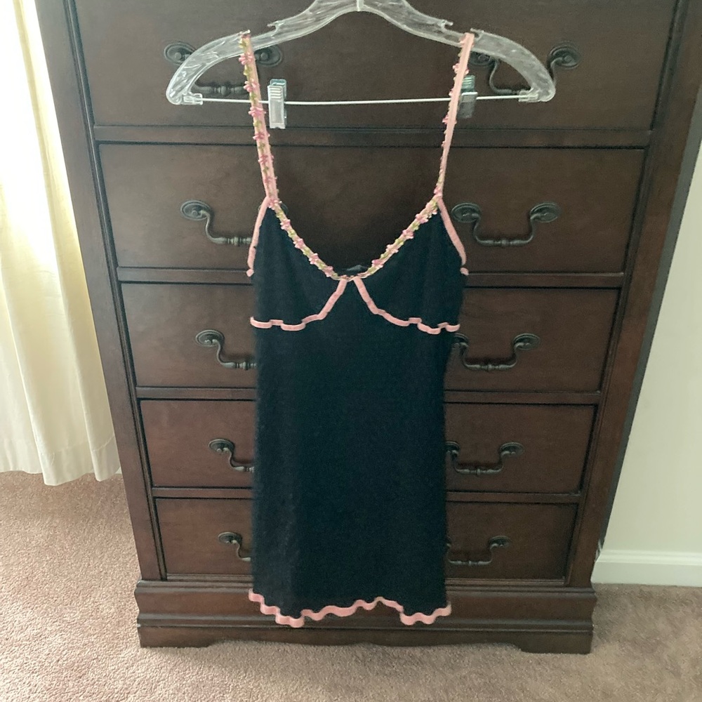 Betsey Johnson Black Dress with Pink Lace Accents